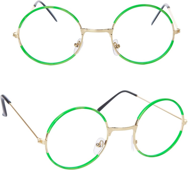 Fancheer Green Glasses with Blue Clip-on Earrings Round Metal No Lens Costume Accessories - Image 5